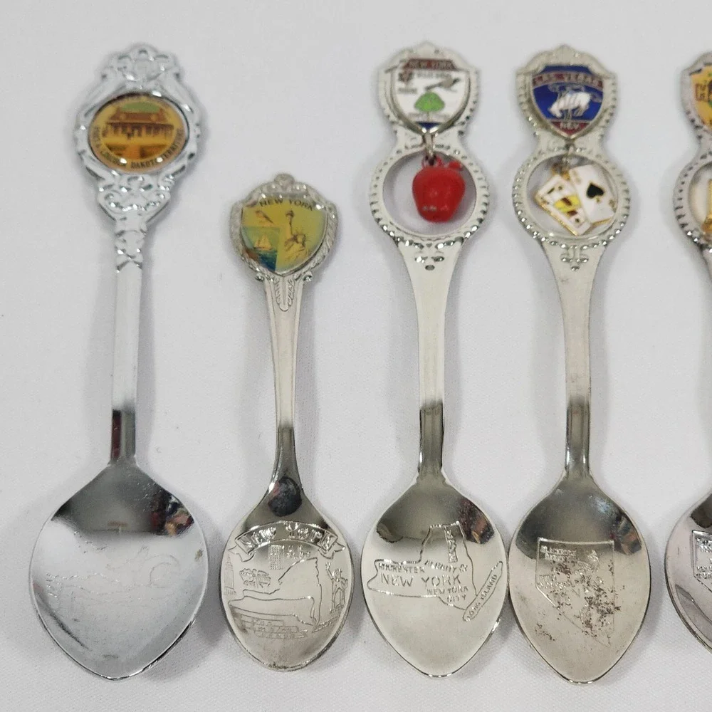 12 Souvenir Spoons Multiple City States NY NV FL Canada Custer House Dakota Terr